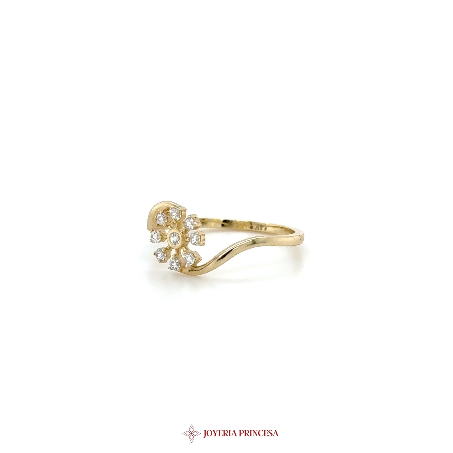 14K Yellow Gold Floral Motif Ring with Simulated Stones
