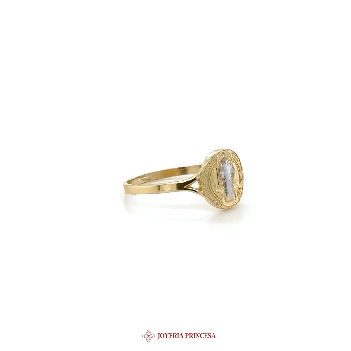 14K Gold Religious Motif Ring with Center Stone
