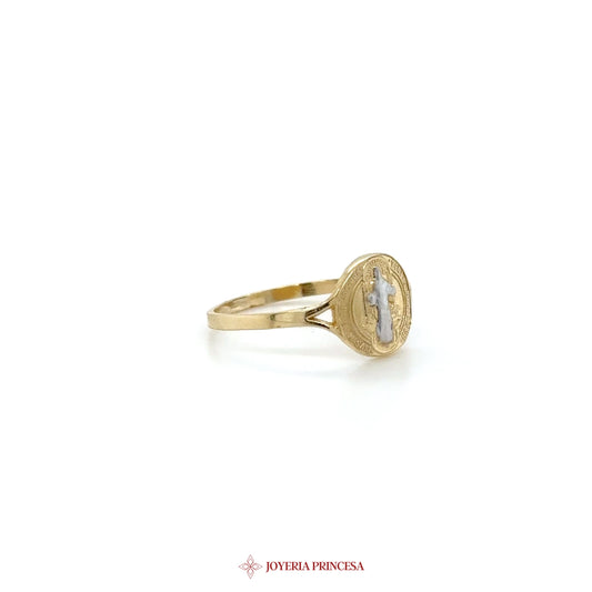 14K Gold Oval Cross Motif Ring