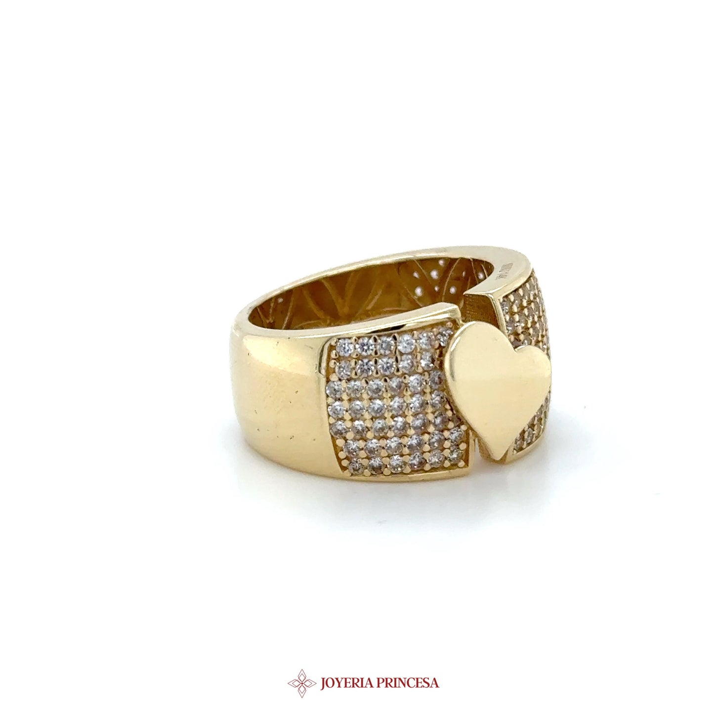 14K Gold Heart Motif Paved Ring with CZ Stones