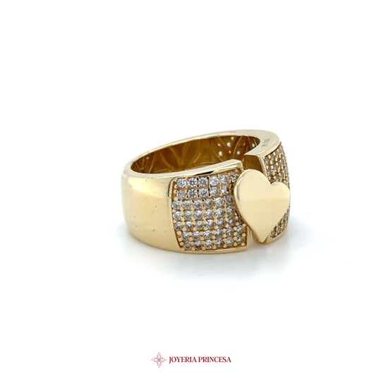 14K Gold Heart Motif Paved Ring with CZ Stones