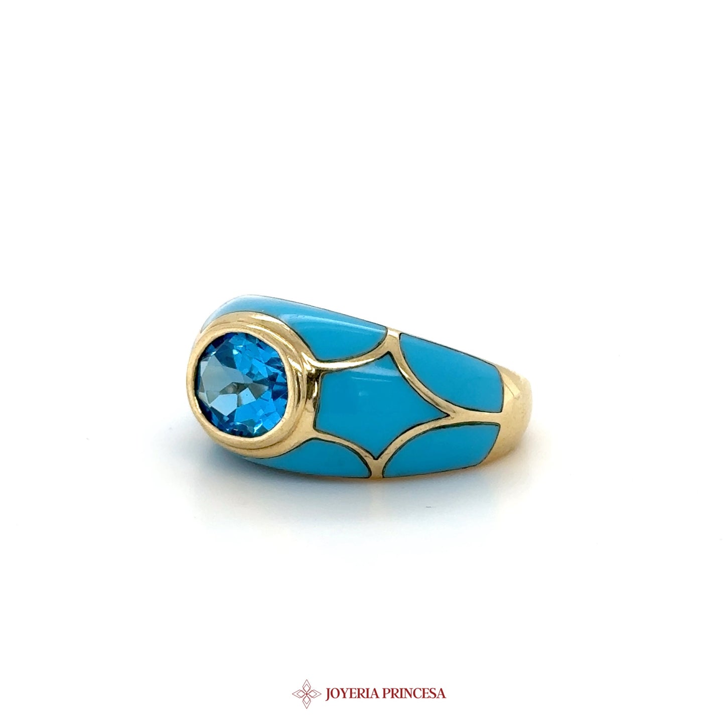 10K Gold Turquoise Blue Oval Stone Ring