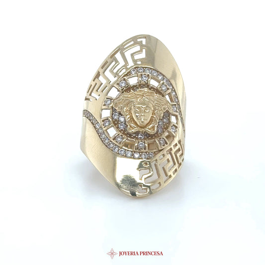 14K Gold Lion Motif Statement Ring with CZ Accents