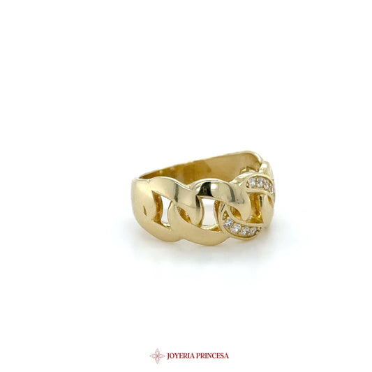 14K Gold Interlocking Link Ring with CZ