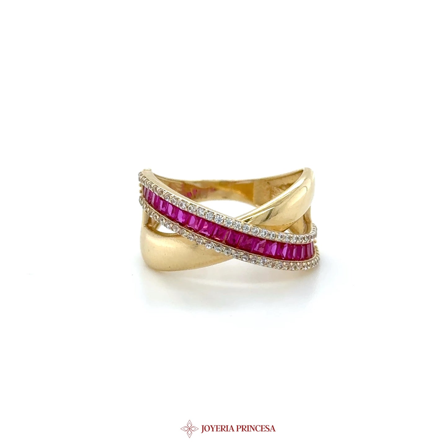 14K Gold Twist Ring with Pink Stones