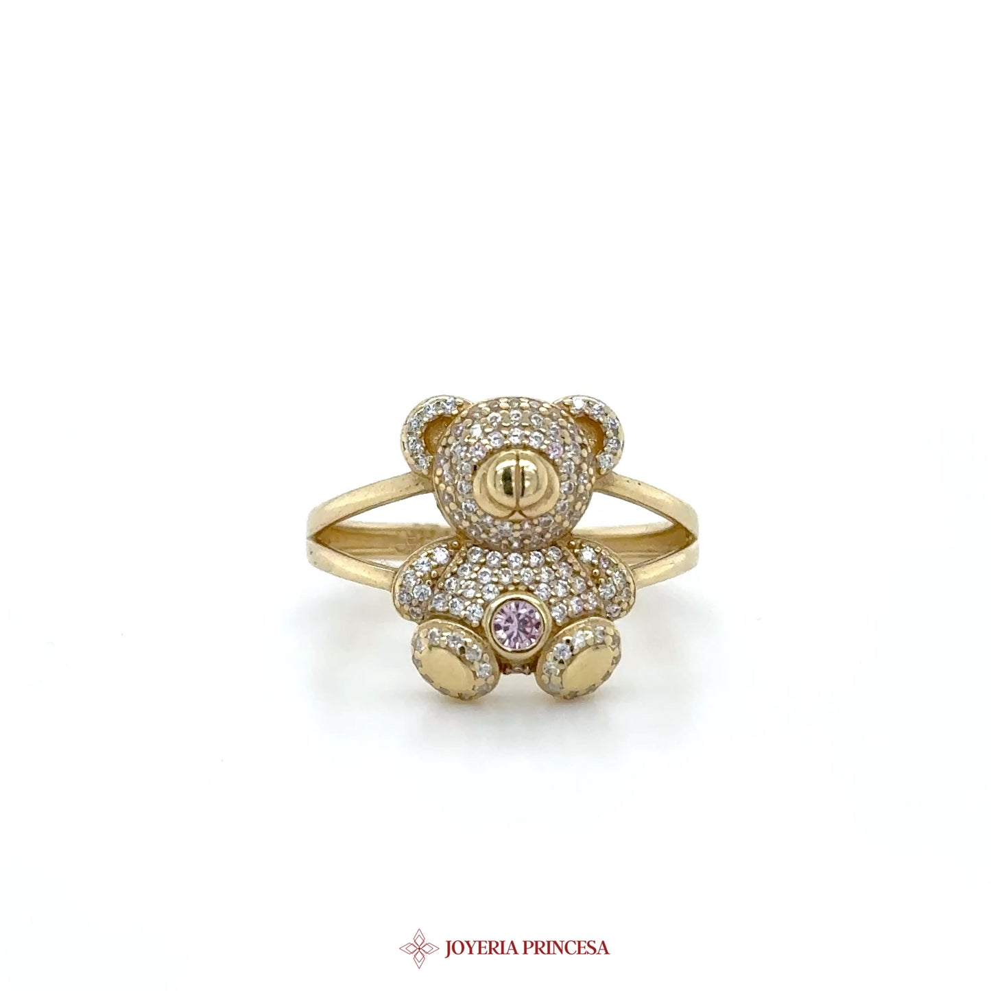 14K Gold Teddy Bear Ring with CZ Stones (UN-1388)