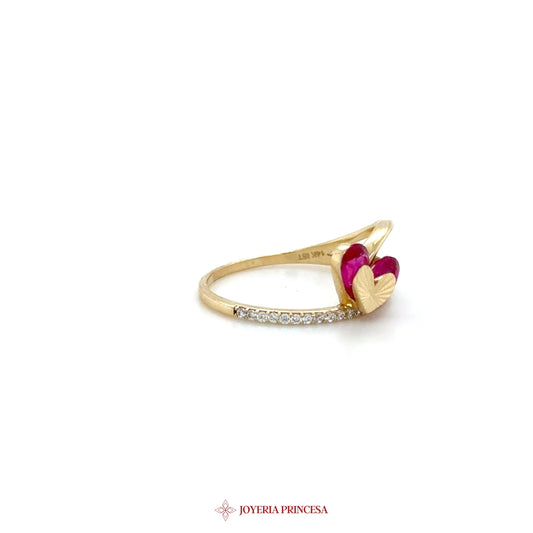 14K Gold Heart Ring with Ruby and CZ Stones