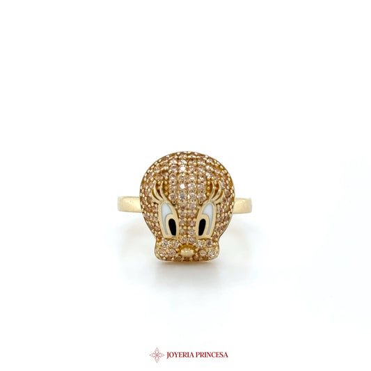 14K Gold Tweety Bird Ring with CZ Stones
