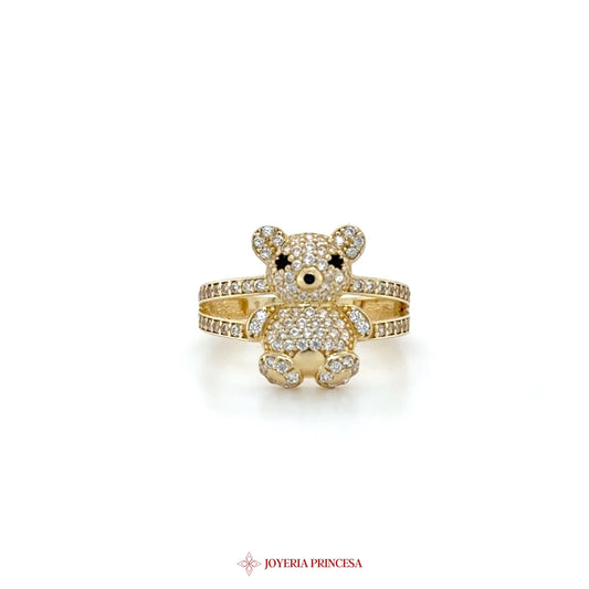 14K Gold Teddy Bear Ring with CZ Stones (UN-1396)