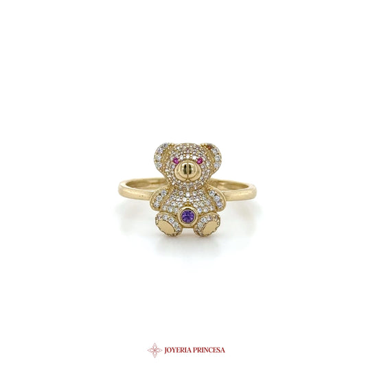 14K Gold Teddy Bear Ring with CZ Stones (UN-1397)