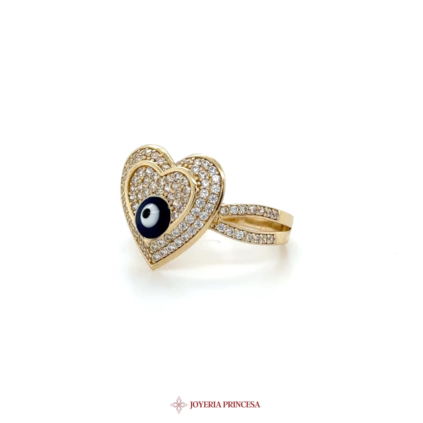 14K Gold Heart Motif Ring with Black and Clear Stones