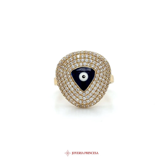 14K Gold Evil Eye Ring with CZ Stones