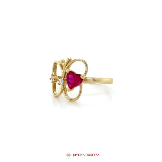 14K Gold Floral Design Ring with Ruby and Diamond Accent