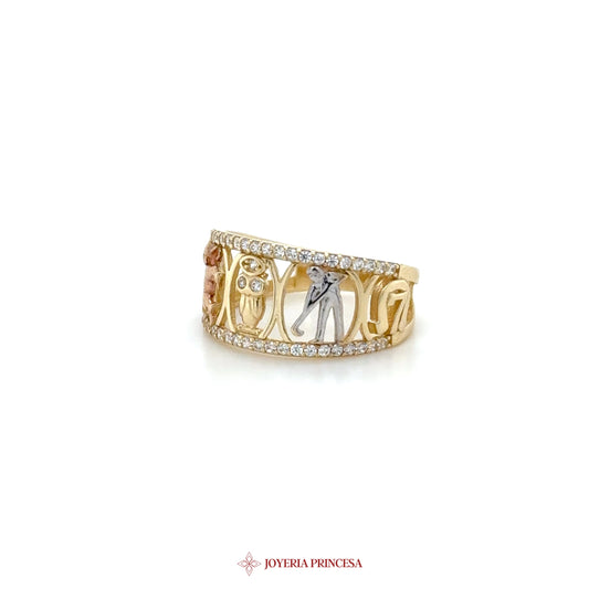 14K Gold Animal Motif Wide Band Ring with CZ Accents