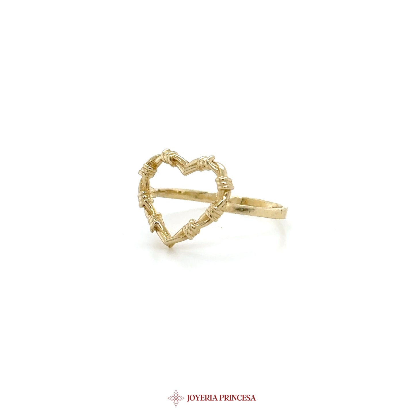 14K Gold Heart Shaped Ring with Textured Design