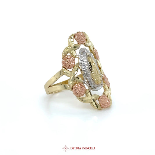 14K Gold Floral Design Ring with CZ Center