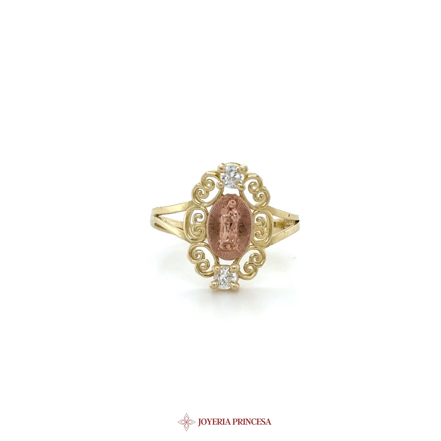 14K Gold Vintage-Style Ring with Pink Stone and CZ Accents