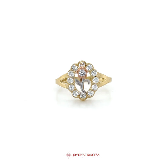 14K Gold Heart Motif Ring with Simulated Stones (UN-1419)