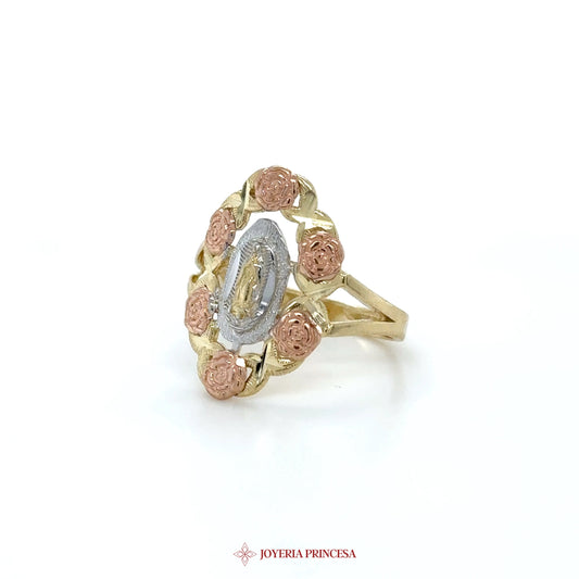 14K Gold Floral Motif Ring with Simulated Stones