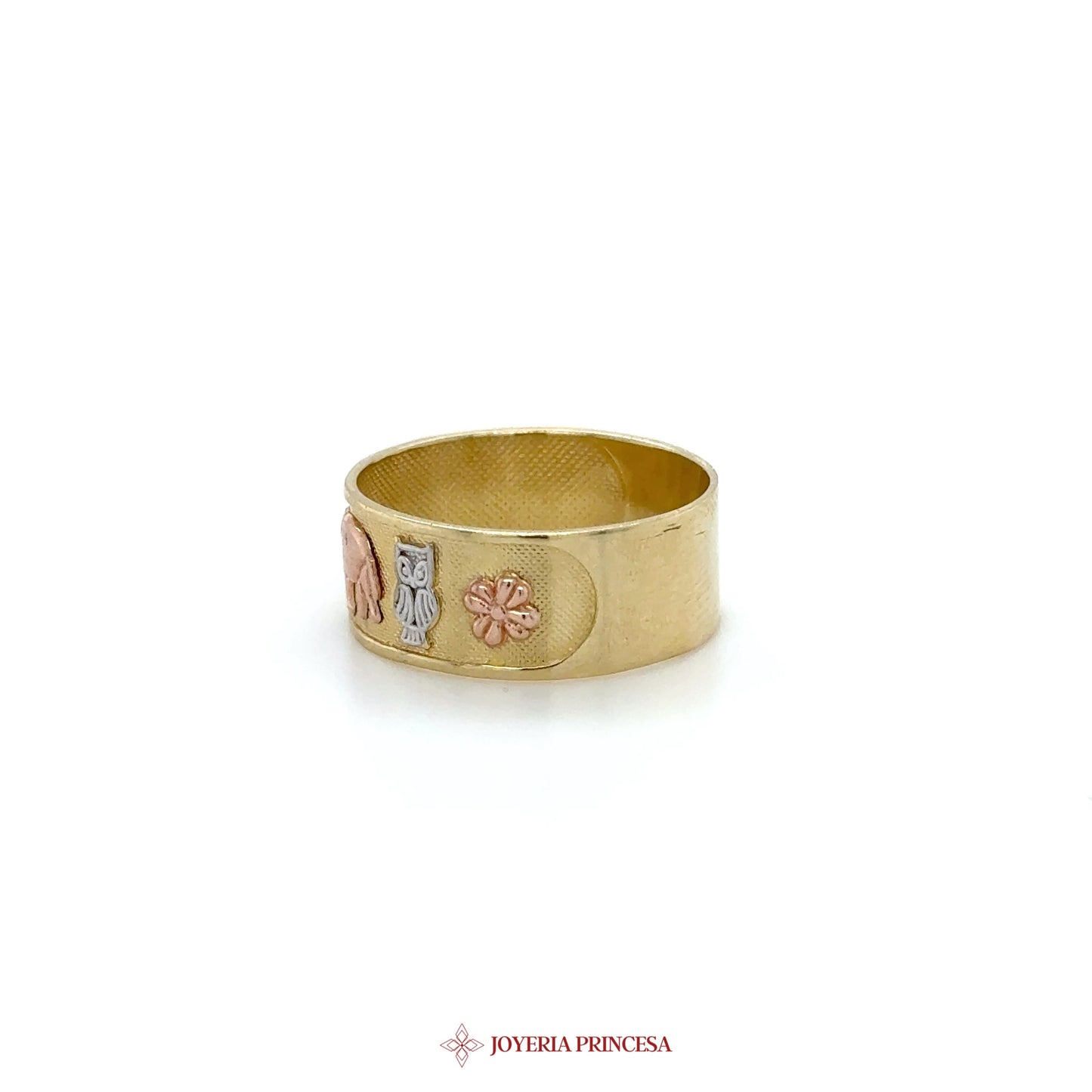 14K Yellow Gold Engraved Band Ring with Motif