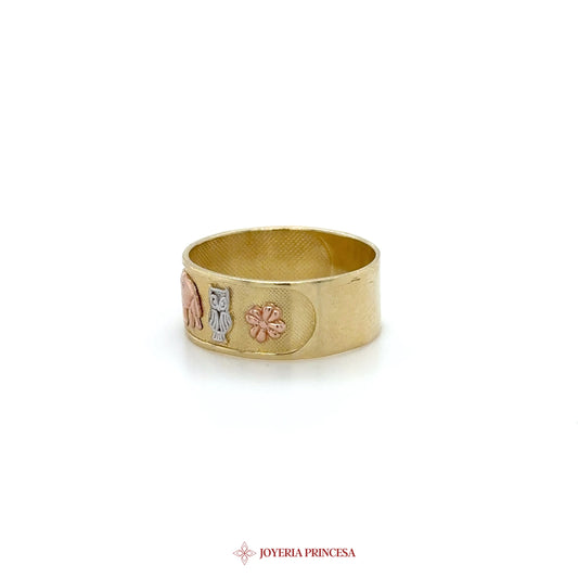 14K Yellow Gold Engraved Band Ring with Motif