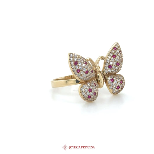 14K Gold Butterfly Ring with CZ Stones (UN-1423)