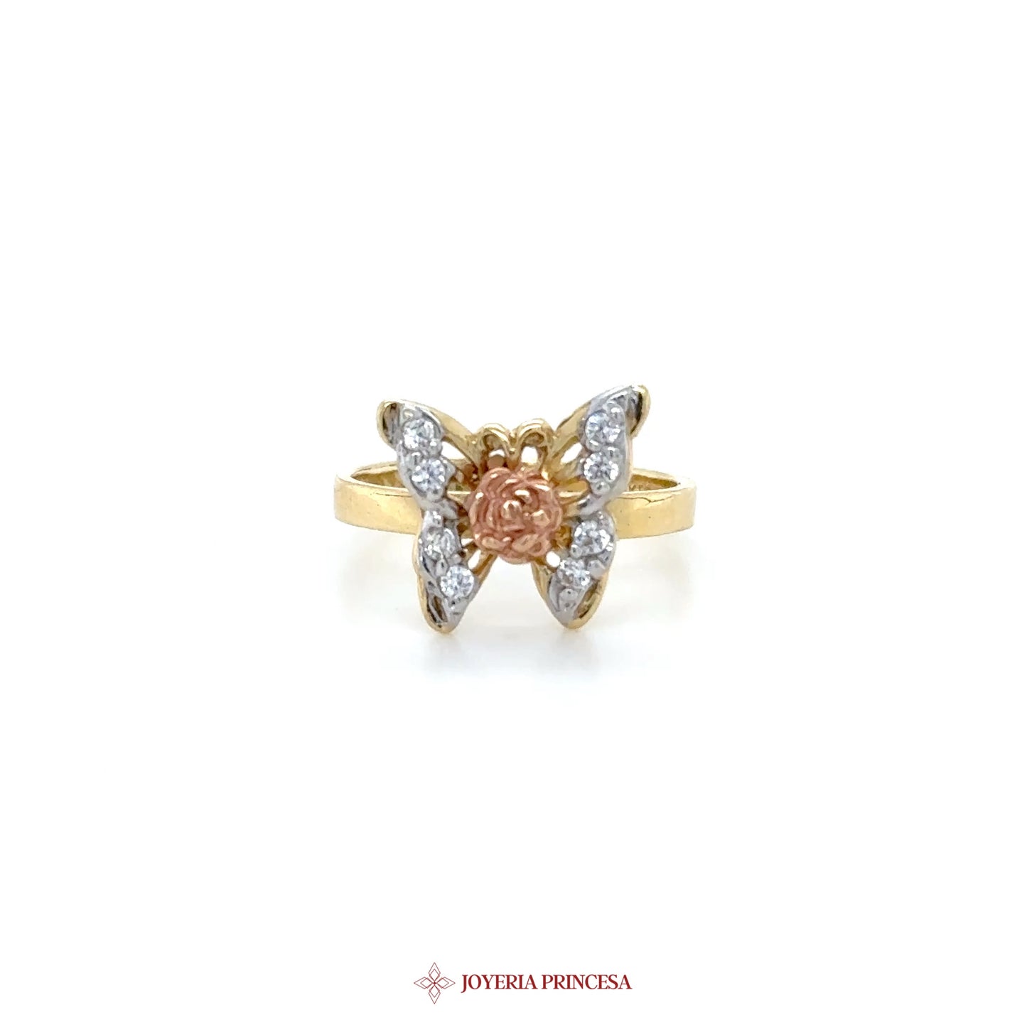 14K Butterfly Ring with Rose Gold and CZ Stones