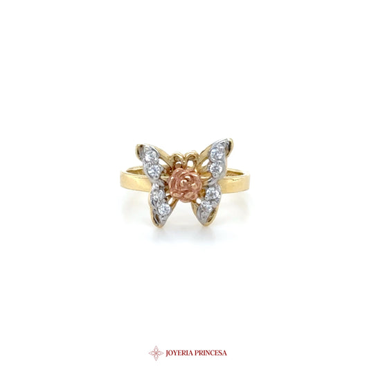 14K Butterfly Ring with Rose Gold and CZ Stones