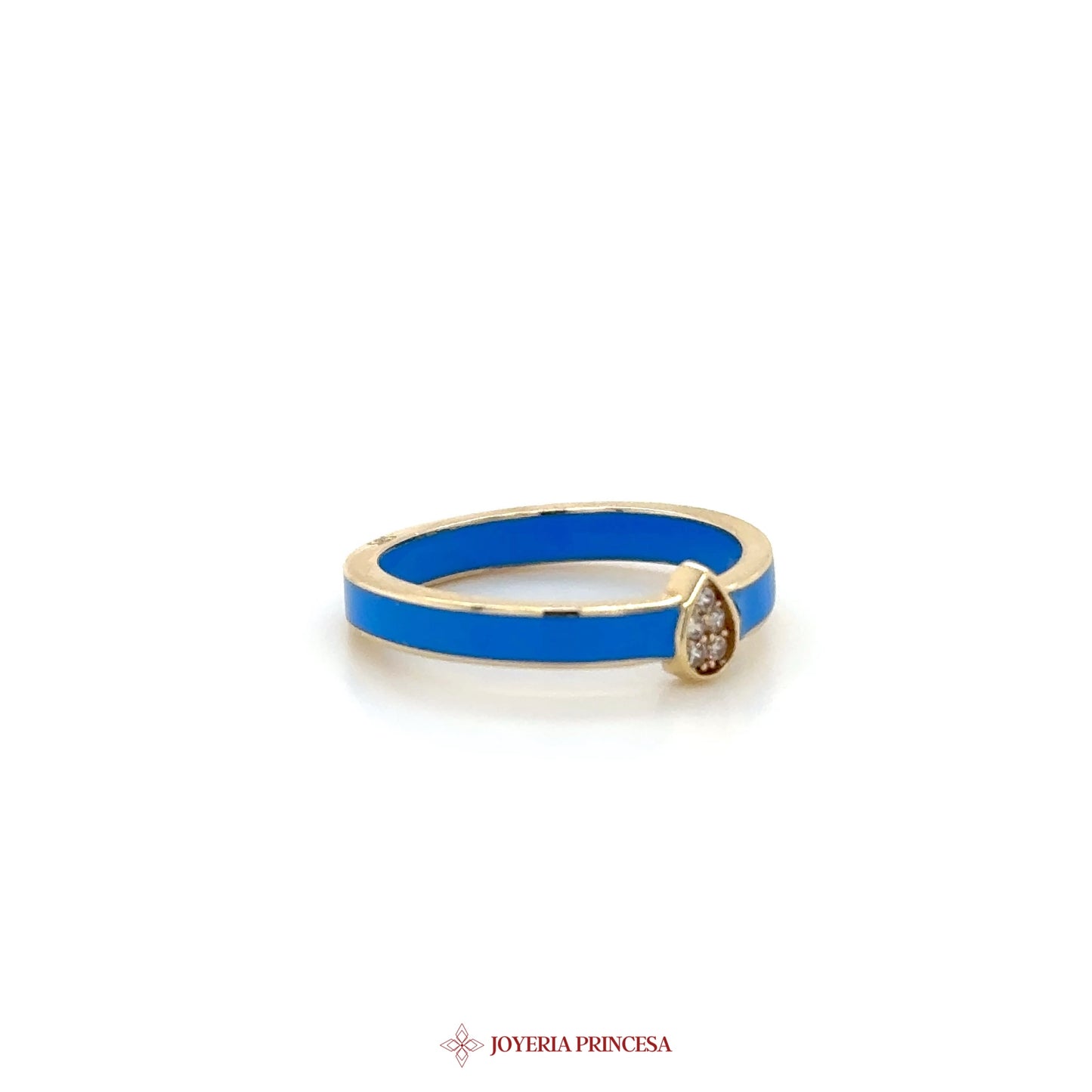 14K Gold and Blue Enamel Dangle Ring with Simulated Diamond