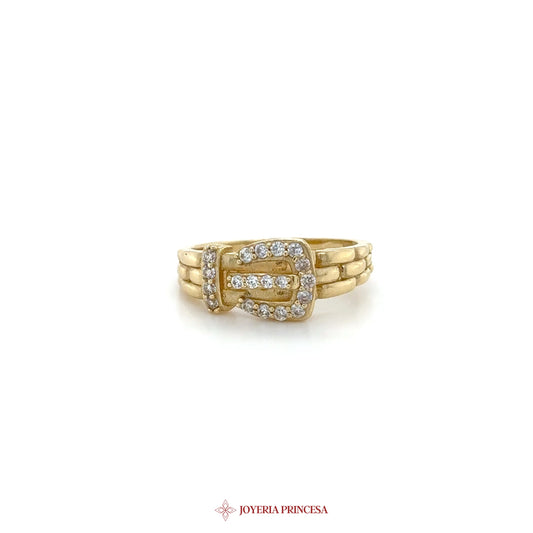 14K Gold Buckle Ring with CZ Accents