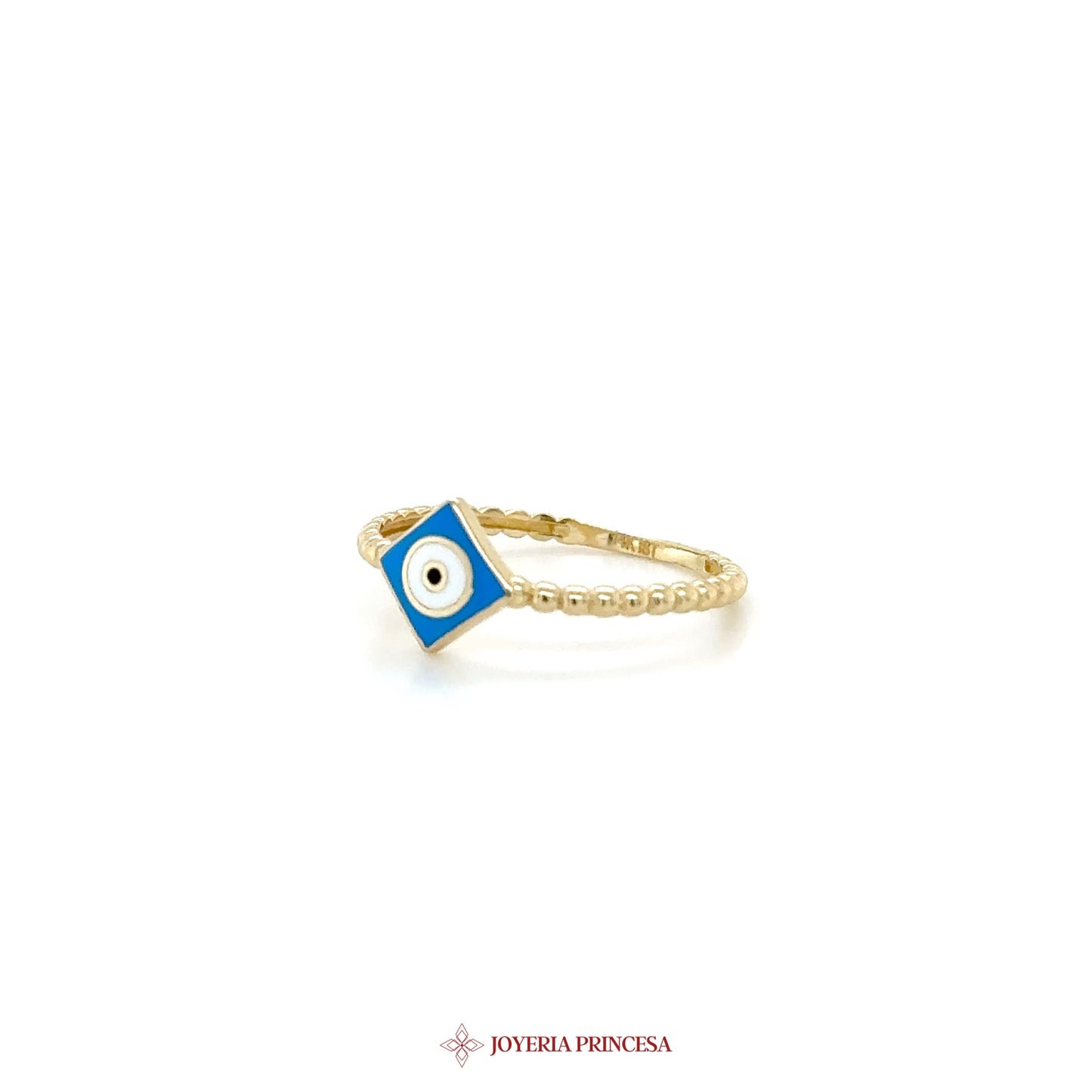 14K Gold Evil Eye Ring with Blue Enamel