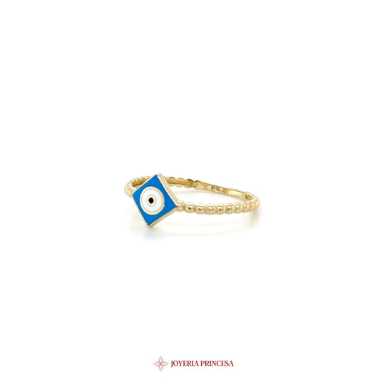 14K Gold Evil Eye Ring with Blue Enamel