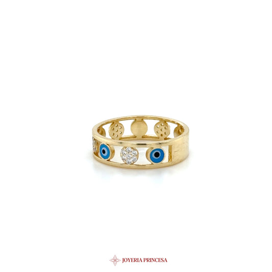 14K Gold Evil Eye Band Ring with CZ Stones