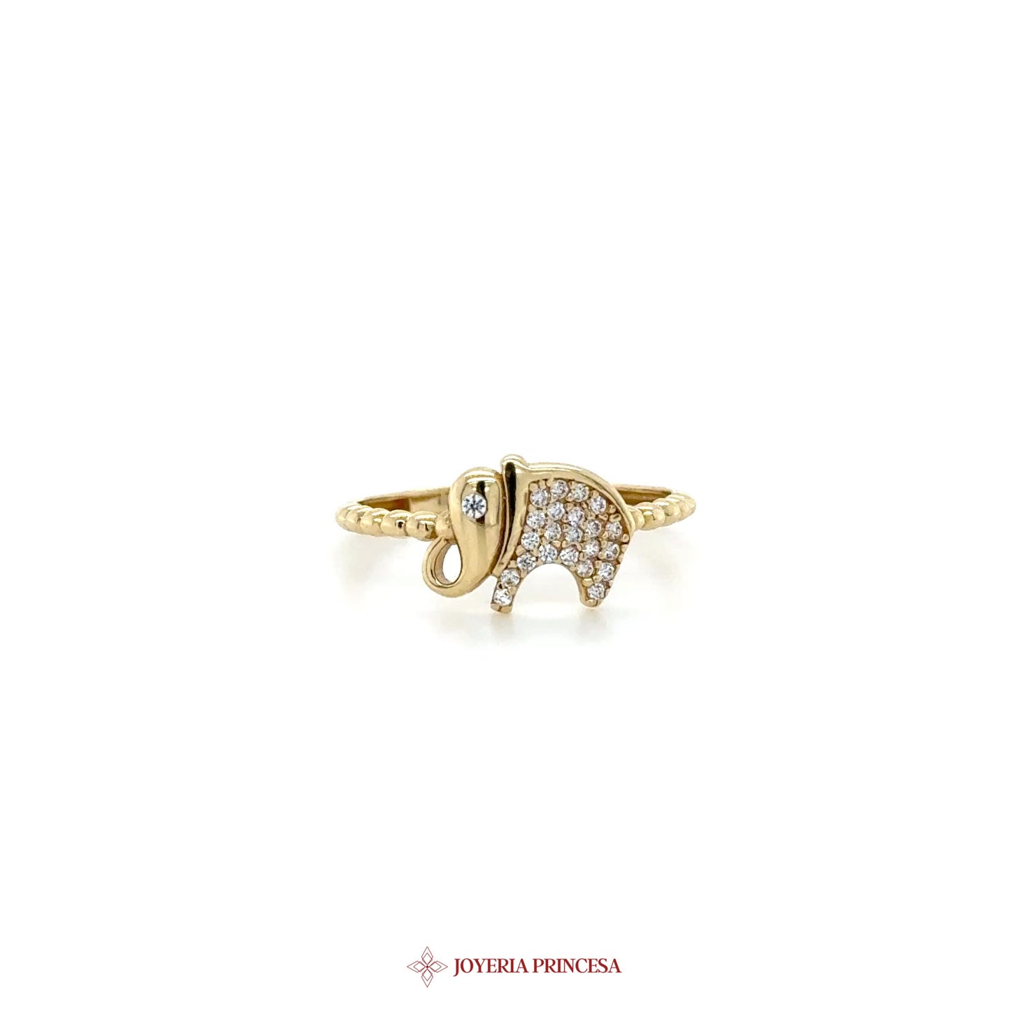 14K Gold Elephant Motif Ring with CZ Stones (UN-1439)