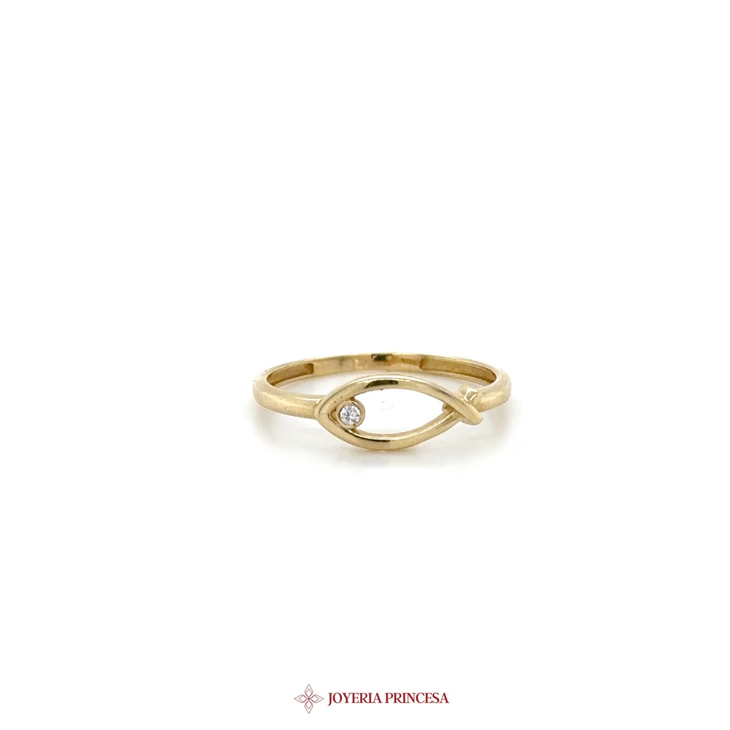 14K Gold Eye Motif Ring with Simulated Stone
