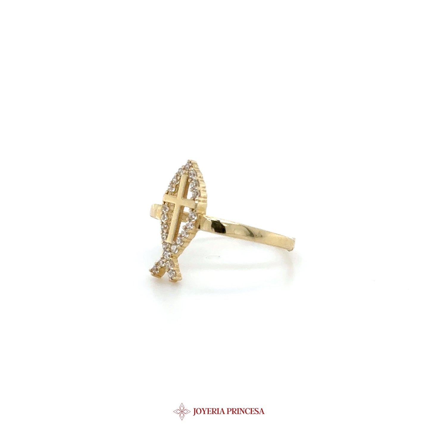 14K Gold Fish Motif Ring with CZ Stones (UN-1444)