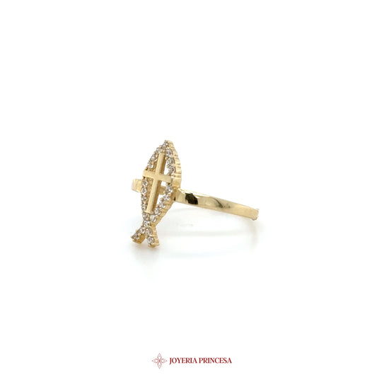14K Gold Fish Motif Ring with CZ Stones (UN-1444)