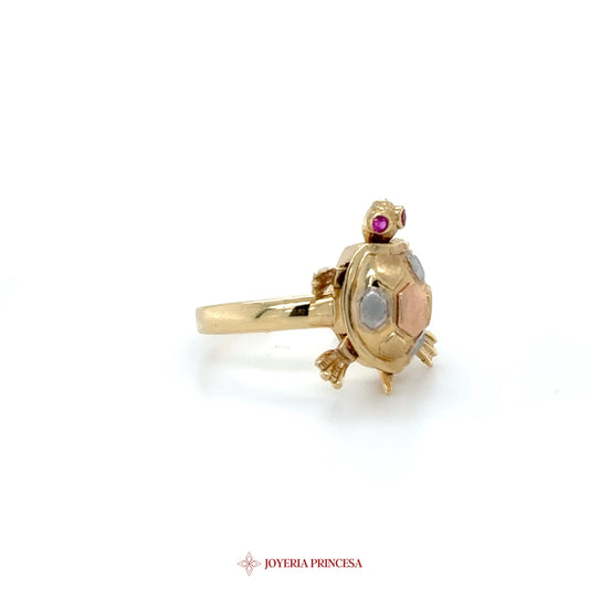 14K Gold Turtle Ring with Simulated Gemstones