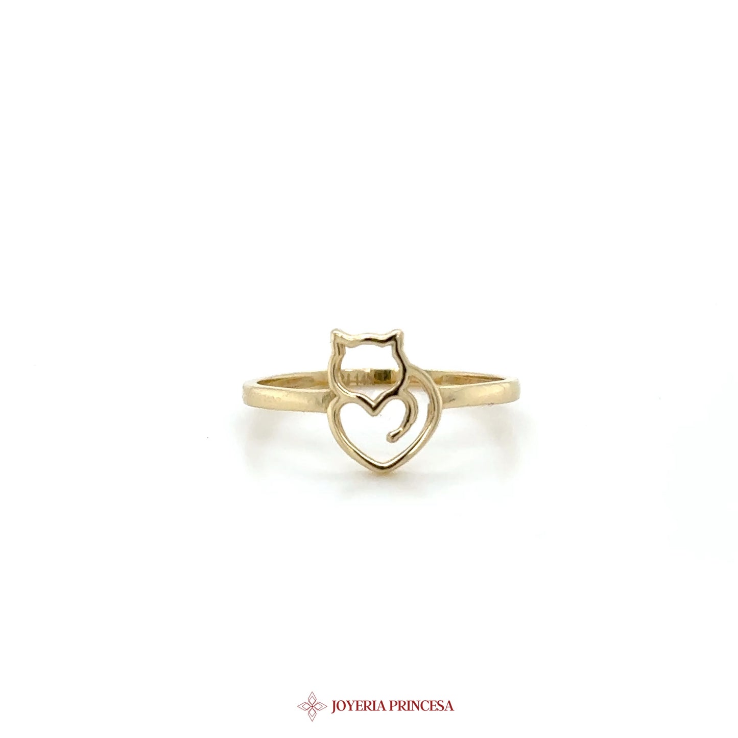 14K Gold Cat and Heart Ring