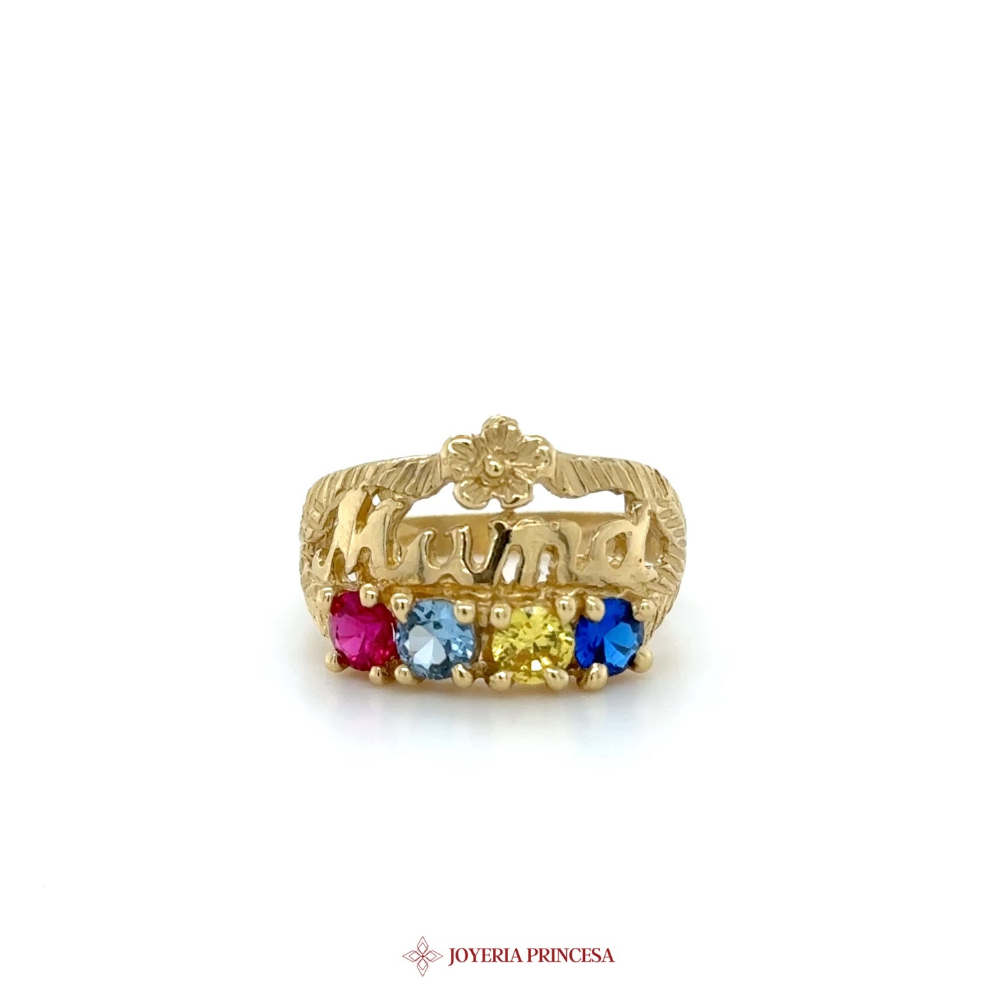 14K Gold Floral Design Ring with Multi-Color Stones