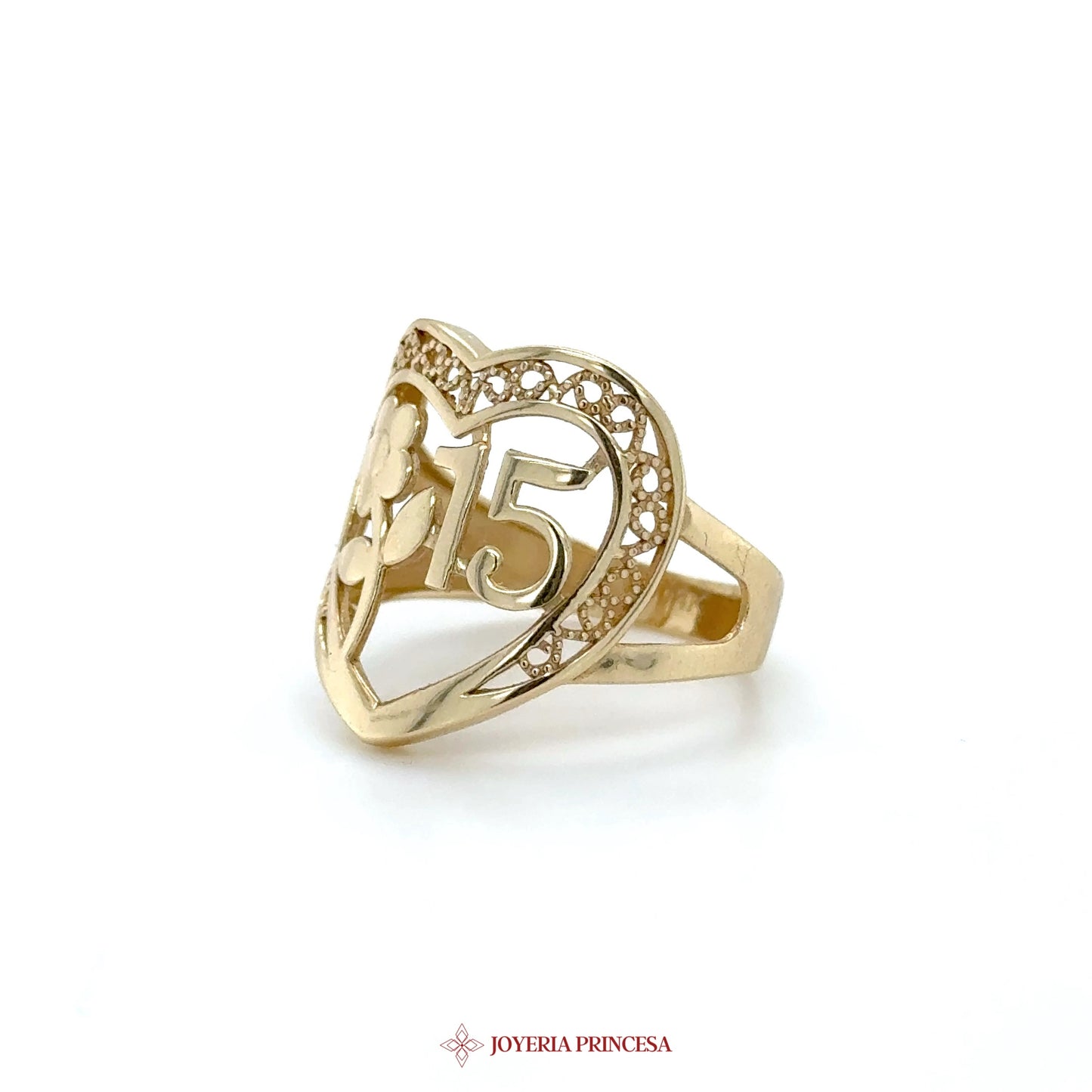 14K Gold Heart Motif Ring with Simulated Stones (UN-1463)