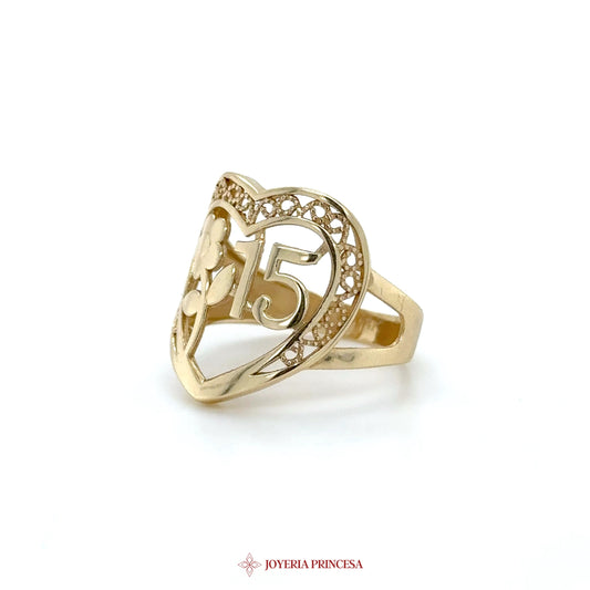 14K Gold Heart Motif Ring with Simulated Stones (UN-1463)