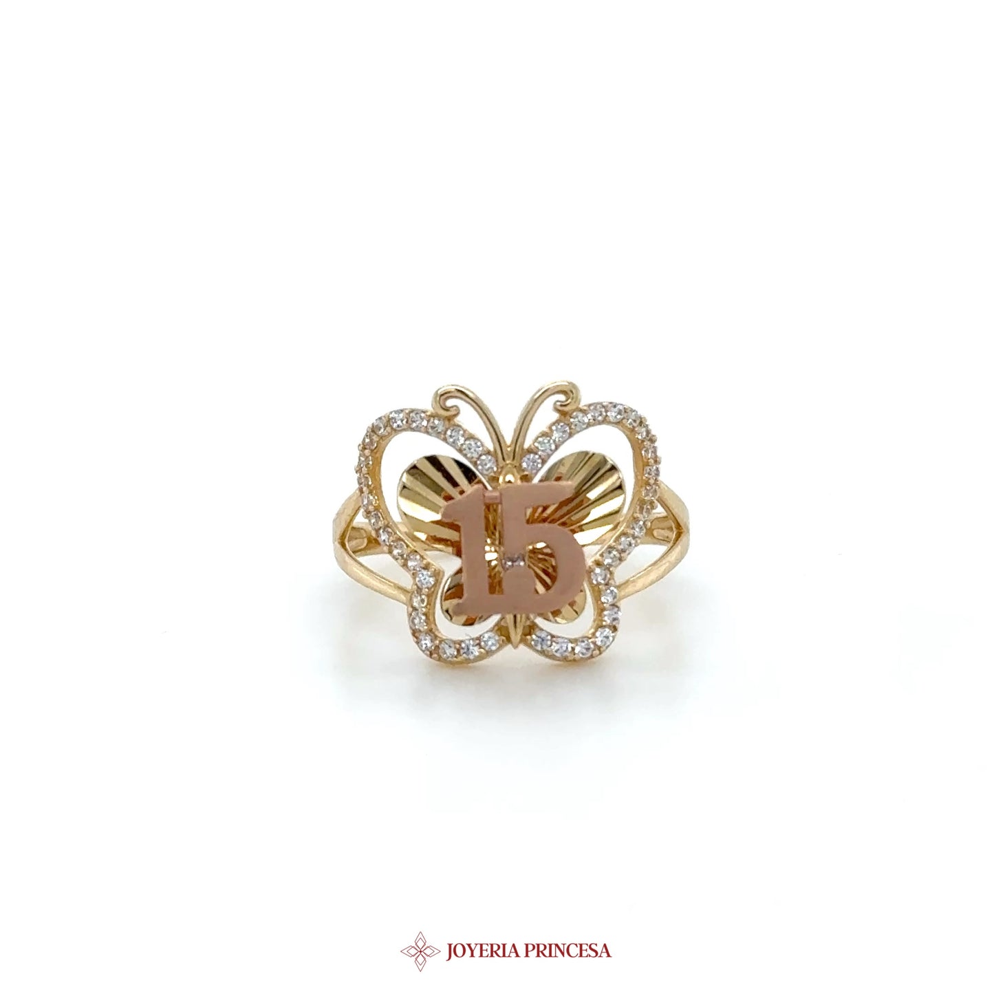 14K Gold Butterfly Ring with CZ Stones (UN-1464)