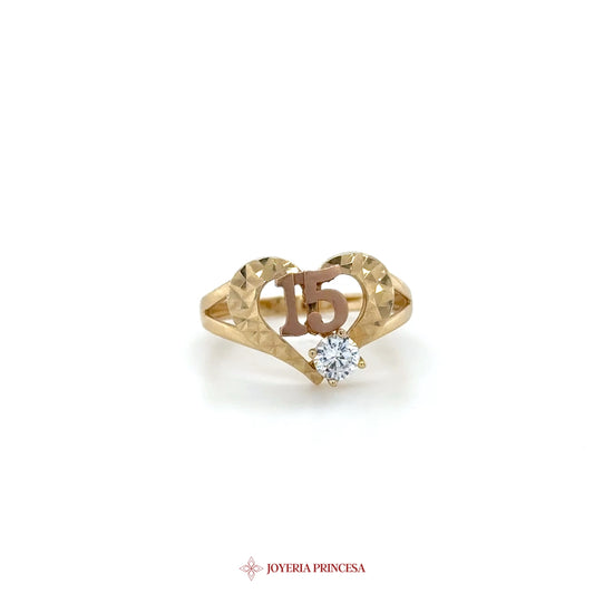 14K Gold Heart Motif Ring with CZ Stone