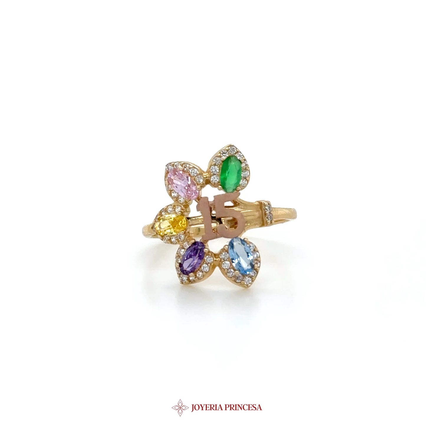 14K Multi-Color Floral Ring with Simulated Stones