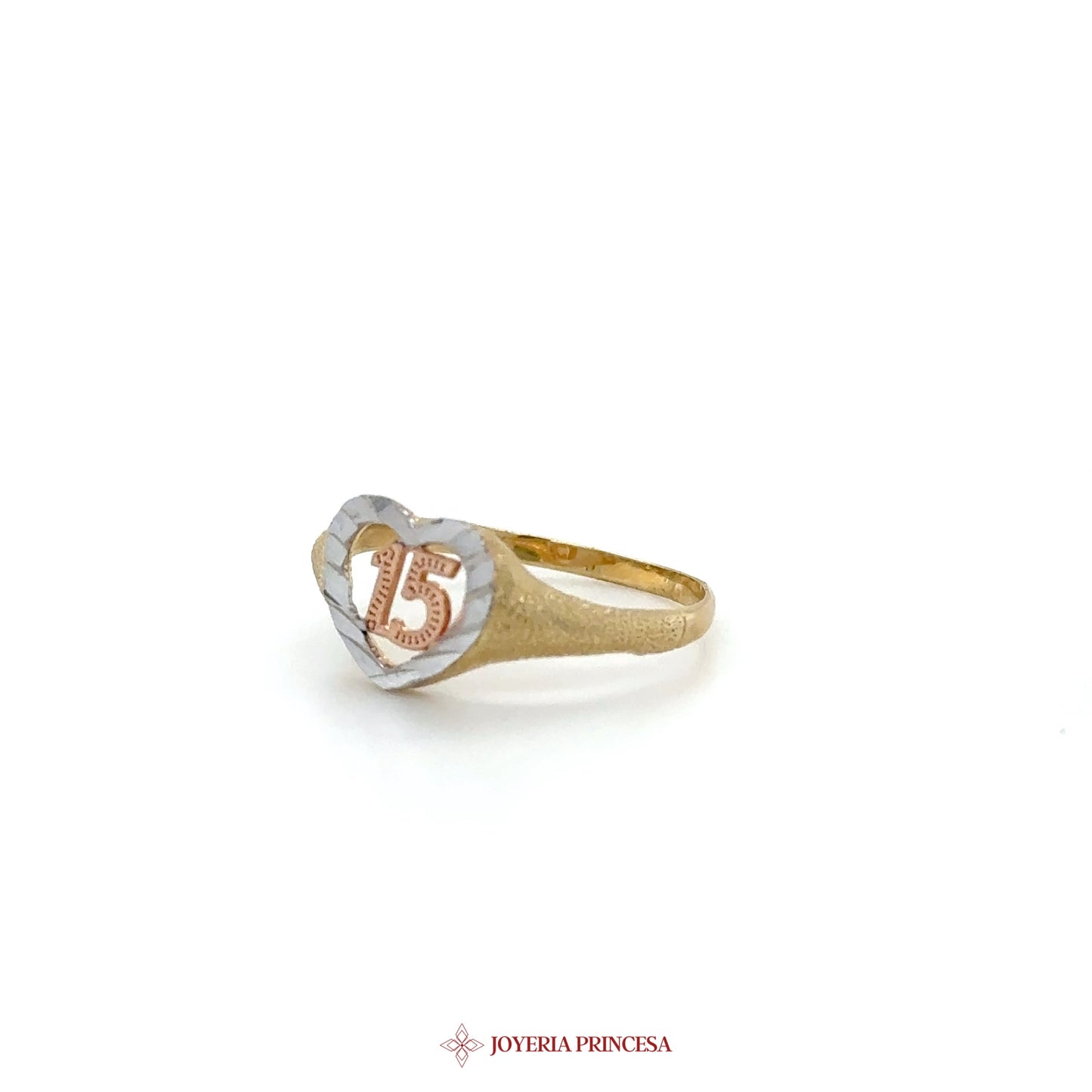 14K Heart-Shaped Ring with 15 Motif in Two-Tone Gold