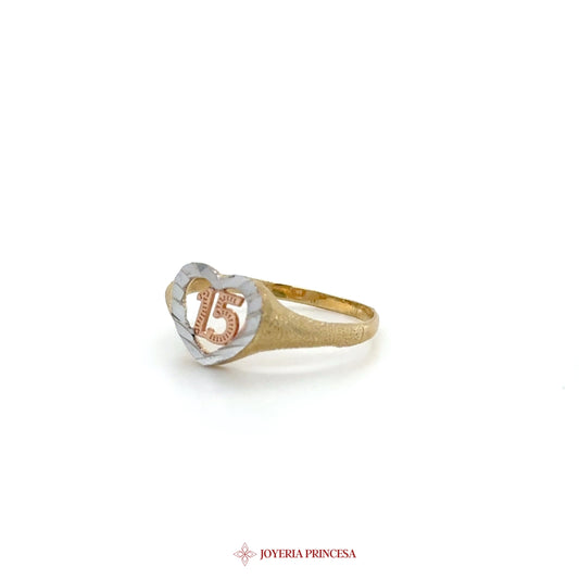 14K Heart-Shaped Ring with 15 Motif in Two-Tone Gold