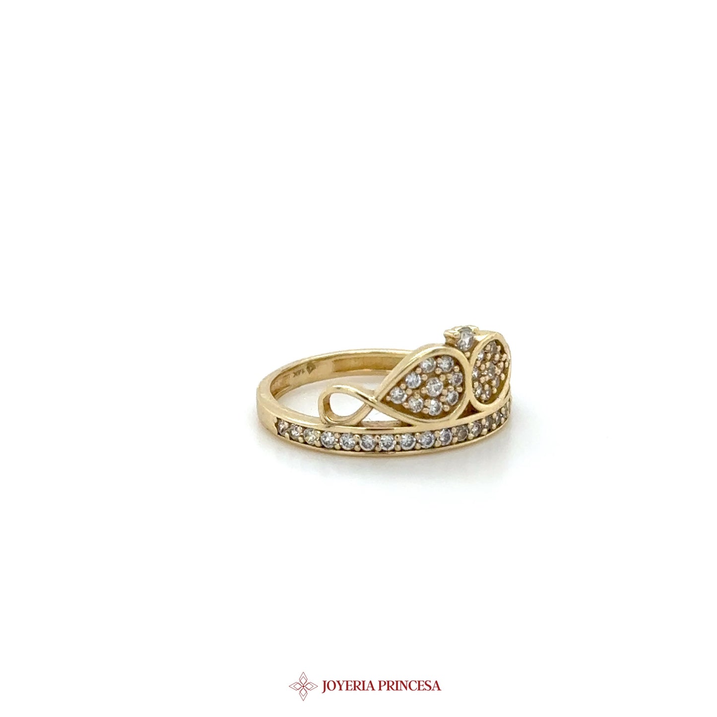 14K Gold Infinity Motif Ring with Simulated Diamonds