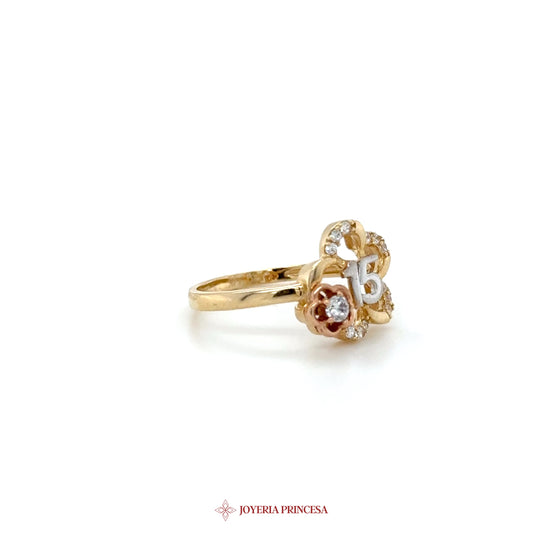 14K Gold Heart Motif Ring with Simulated Stones (UN-1484)