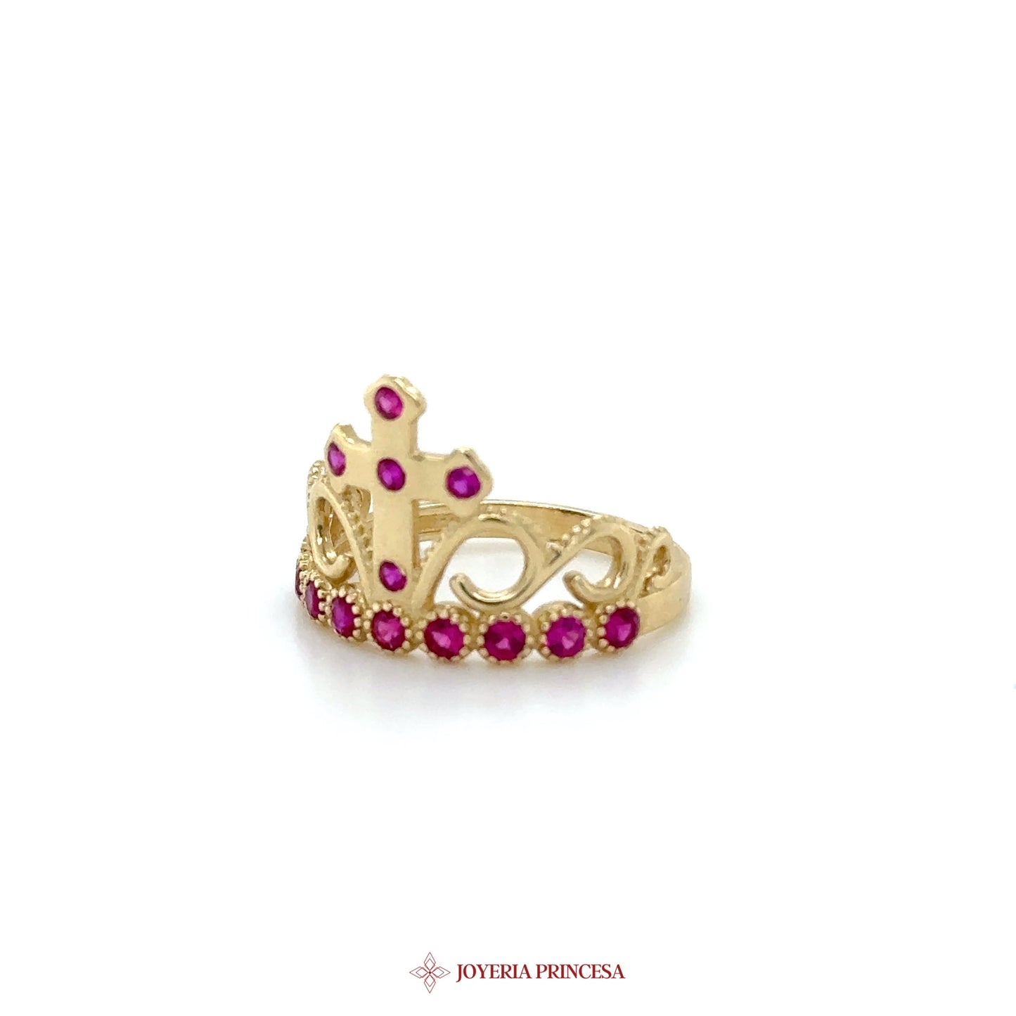 14K Gold Crown Ring with Ruby Stones